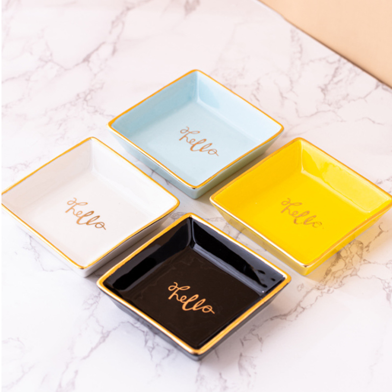 Керамический кольцевой поднос для посуды Декоративная керамическая квадратная безделушка Держатель для ювелирных изделий